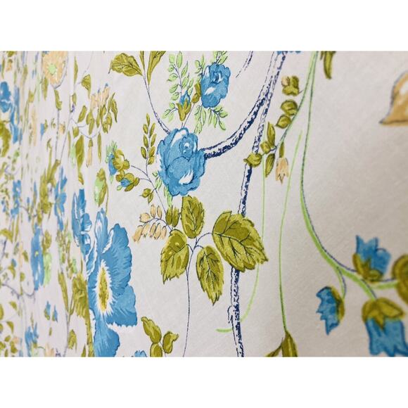 1960s Mod Retro Flower Power Table cloth Round Leaves Blue Green Yellow 65" Dia - Picture 3 of 9